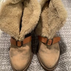 Ankle fur lined Free People bland and Tan Boots